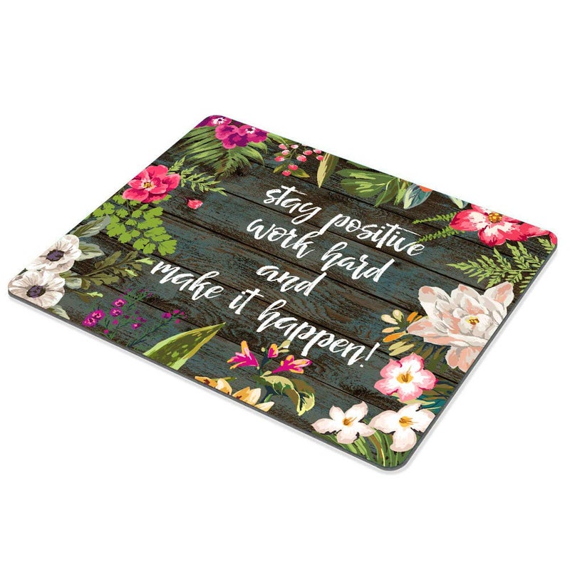 SSOIU Gaming Mouse Pad Custom,Stay Positive Work Hard and Make It Happen Inspirational Quotes Mouse pad Vintage Hand Drawn Floral Wreath Art on Rustic Wood White Quote - Image 3